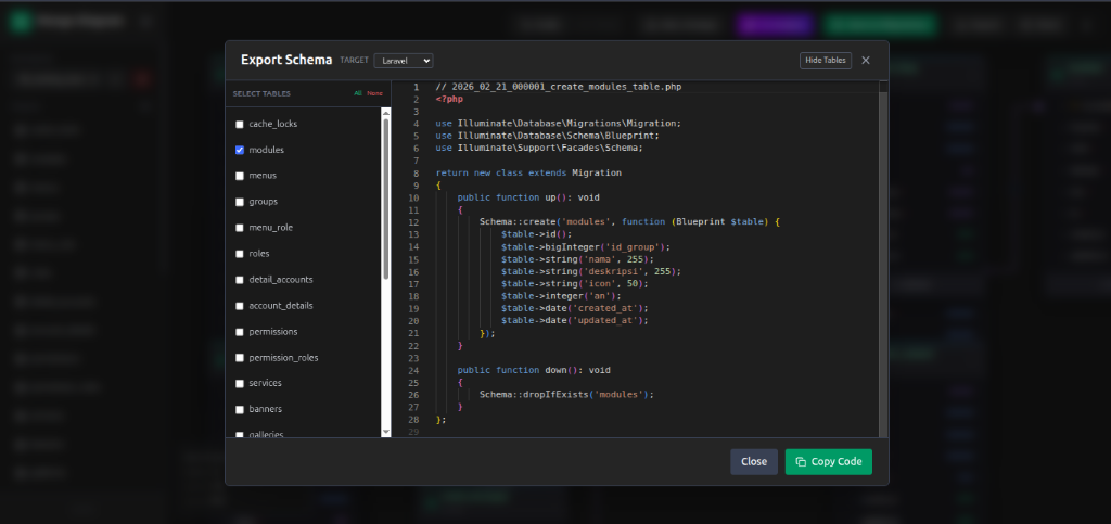 Creating a new table with the Visual Editor